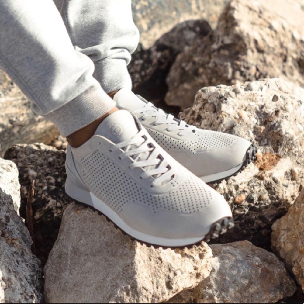 Greats Men's Light Gray Perforated Leather Sneakers